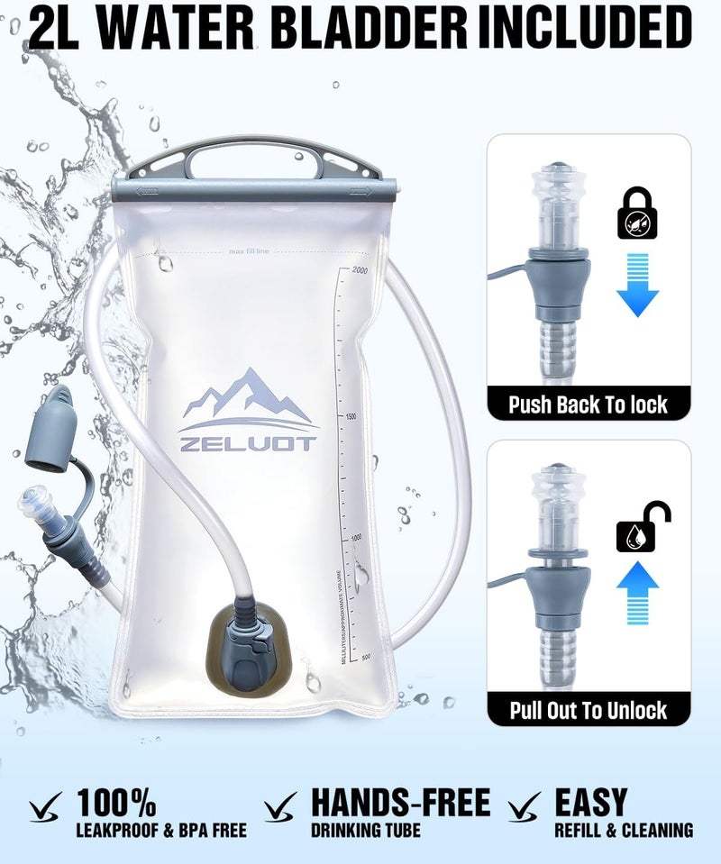 Zelvot 2L Hydration Bladder, BPA Free Water Bladder for Hiking Backpack, Leakproof Water Storage Bladder for Running, Hiking, Marathon - Image 3